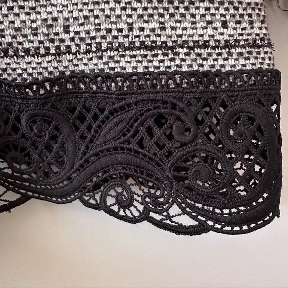 Chico’s Fringe Lace Wool Blend Cardigan Jacket Size 2 L Black & White Office - Picture 5 of 13